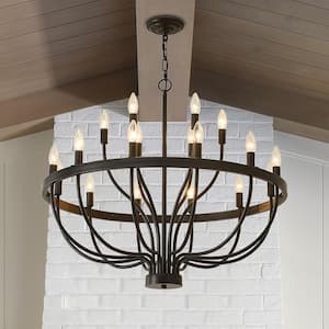 YANSUN Modern Geometric 5-Light Chandelier, Black and White Wood