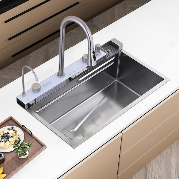 29.5 in. Drop-In Single Bowl Dark Gray Stainless Steel Kitchen Sink with Pull Out Faucet and Cutting Board