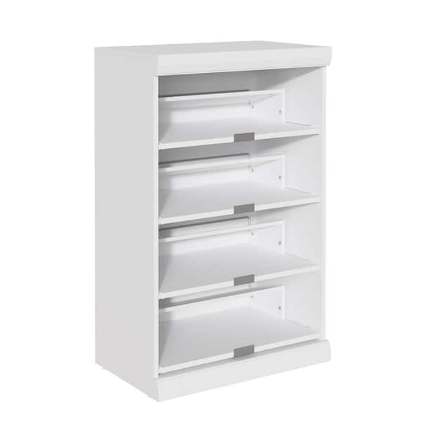 Mosaics 25.51 in. W White Stackable 4-Shelf Shoe Organizer Wood Closet System