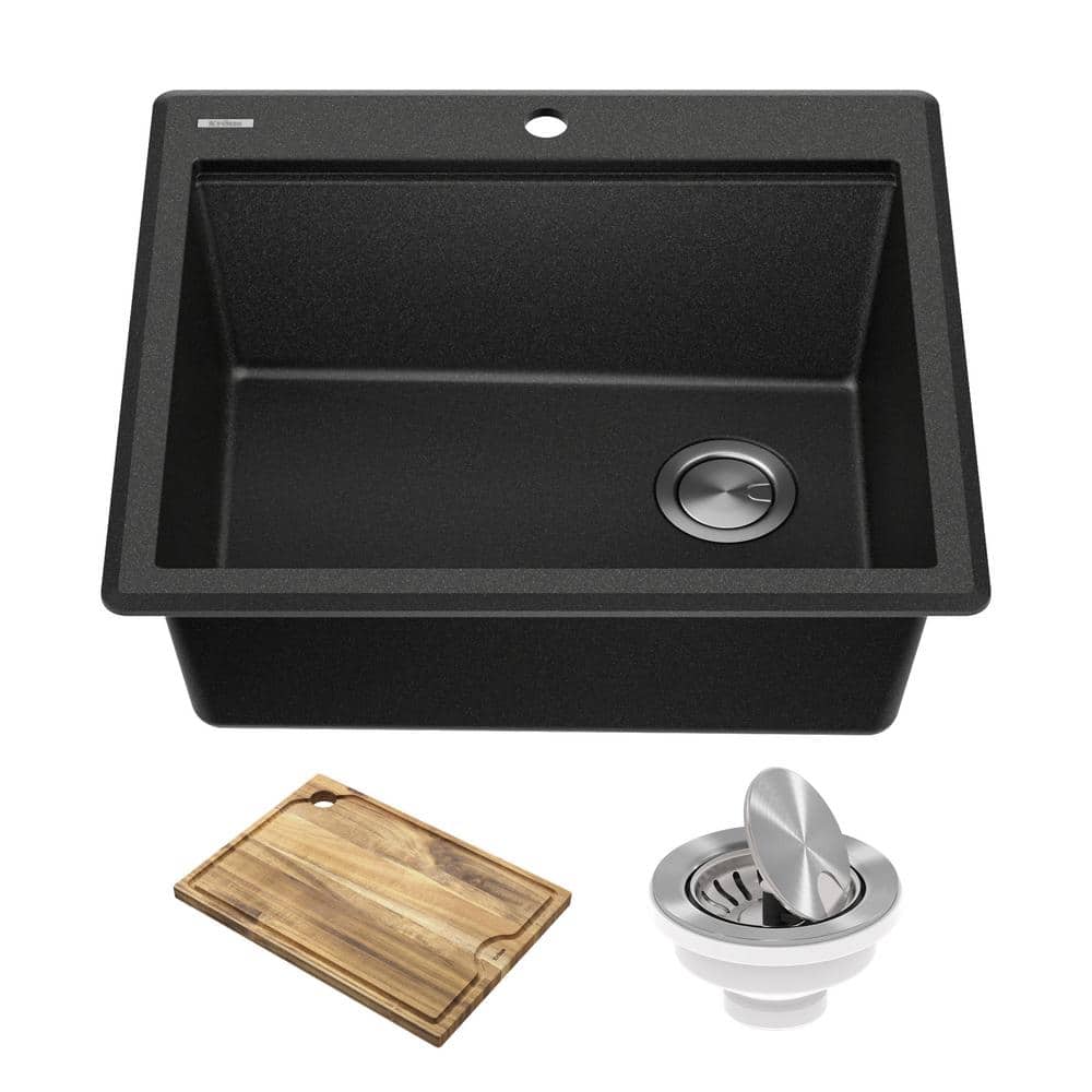 Metallic Black Granite Composite Single Bowl Kitchen Sink
