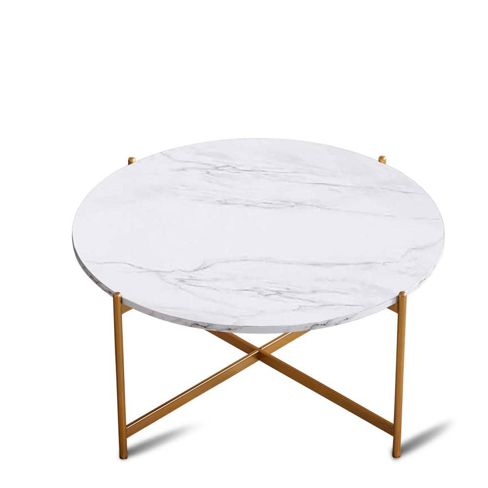 36 White Round Wood Coffee Table With Metal Legs