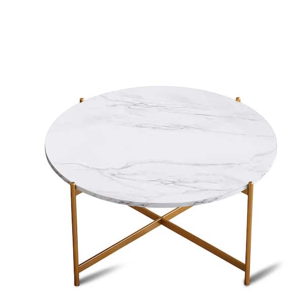 Unbranded 36 White Round Wood Coffee Table With Metal Legs