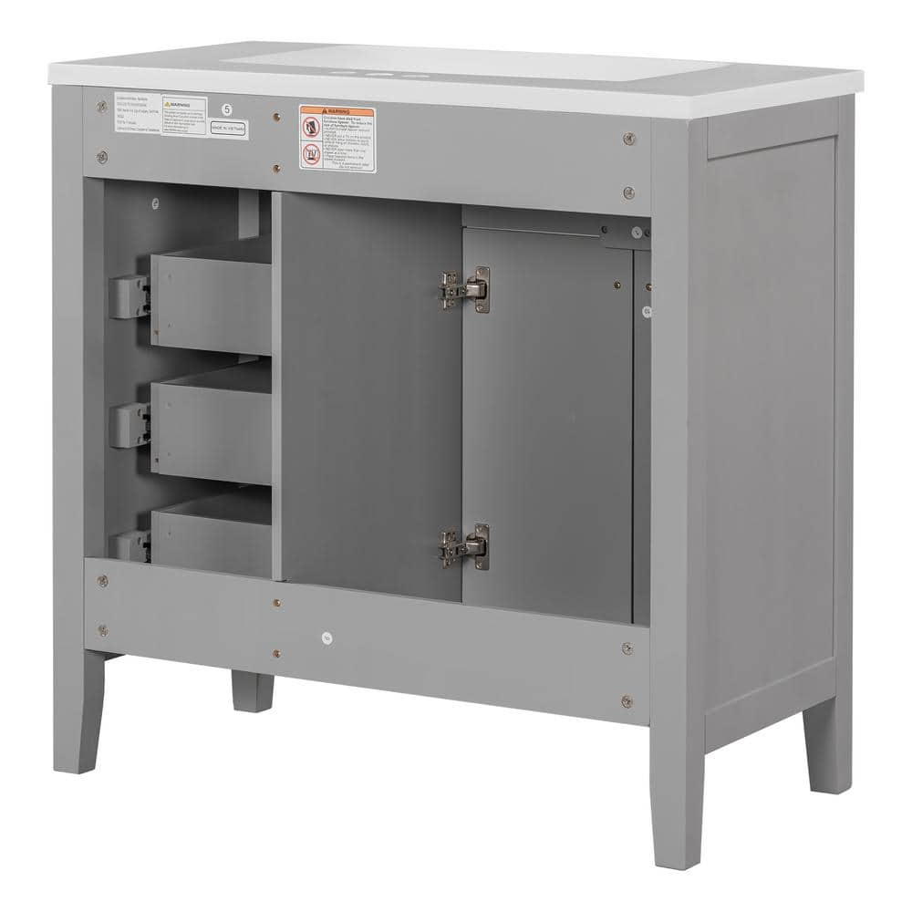 Gray 36-Inch Freestanding Bathroom Vanity with Ceramic Sink