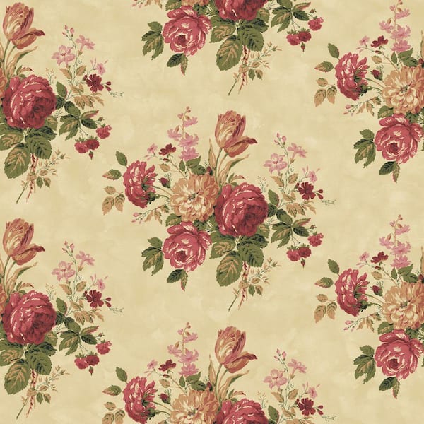 The Wallpaper Company 56 sq. ft. Purple Cottage Rose Wallpaper