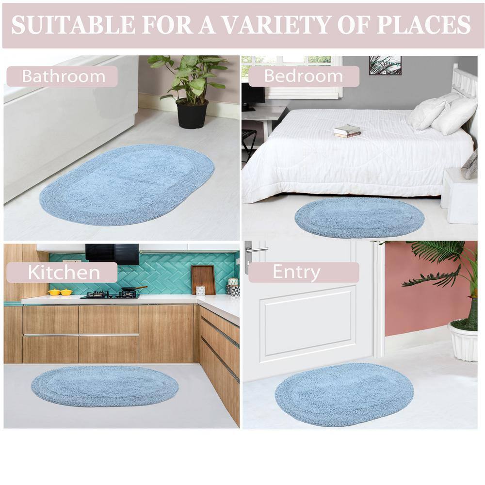 17"x24" Light Blue Cotton Tufted Oval Bath Rug