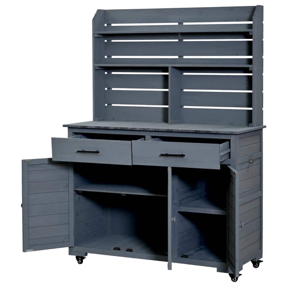 46.9 in. W x 65 in. H Gray Outdoor Potting Bench Table with Lockable Wheels, Hutch Top, Drawers price history on PriceWatchPro