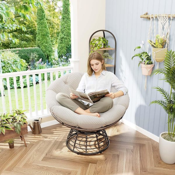 Wicker Outdoor Swivel Chair Patio Lounge Chair Papasan Chair with
