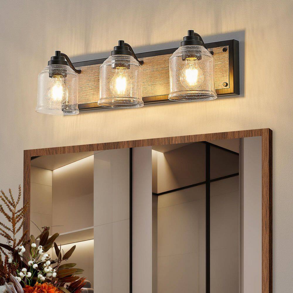 23 in. 3-Light Black/Gray Farmhouse Bathroom Vanity Light with Bubble Glass Shades price history on PriceWatchPro