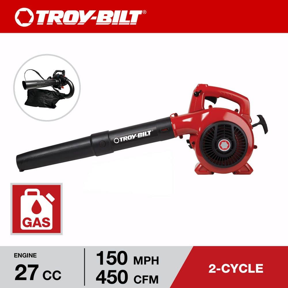Troy-Bilt 150 MPH 450 CFM 27cc 2-Cycle Full-Crank Engine Gas Leaf Blower with Vacuum Kit Included