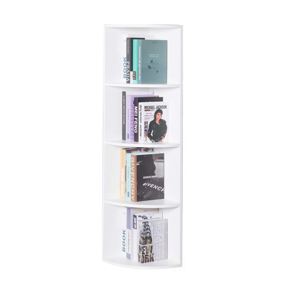 White Wooden 4-Tier Corner Bookshelf for Kids