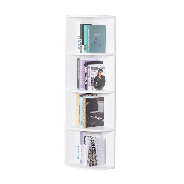 Basicwise Durable 4-Tier Corner Bookshelf, Perfect for Office Space, Living Room, Shelves for Bedroom and Library Shelving, White