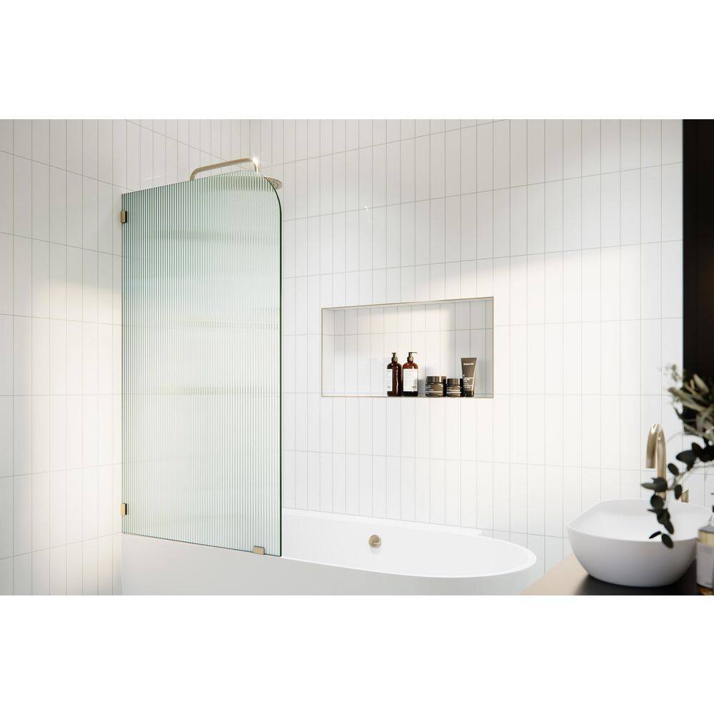 Aurora 34 in. W x 58.25 in. H Left-Hand Single Fixed Frameless Radius Tub Door in Brushed Bronze with Fluted Glass price history on PriceWatchPro