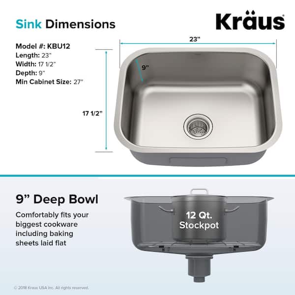 KRAUS Premier Undermount Stainless Steel 23 in. Rectangular ...