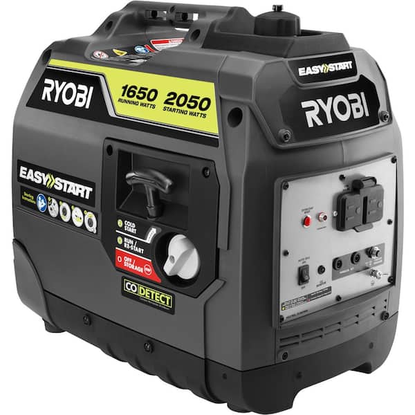 RYOBI 2050 Starting Watt Gray Recoil Start Gasoline Powered Digital Inverter Generator with CO Shutdown