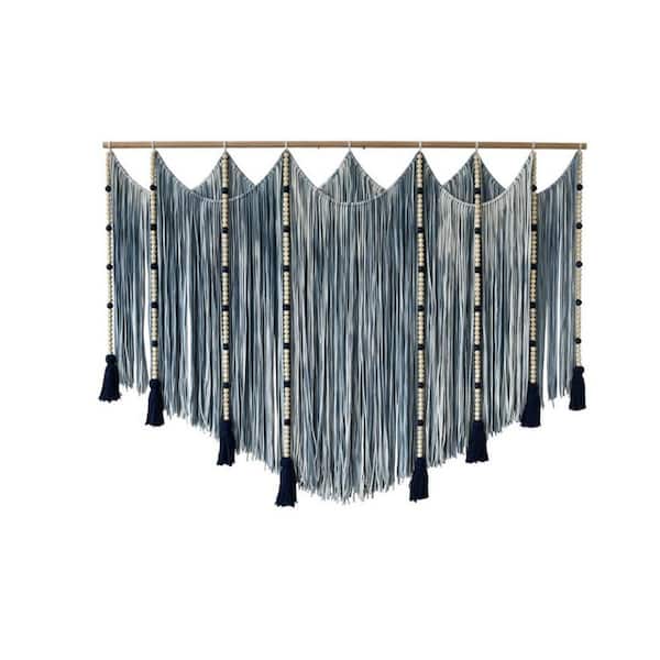57"x43" Blue Dip‑Dye Bead Macrame Wall Hanging Boho Decor