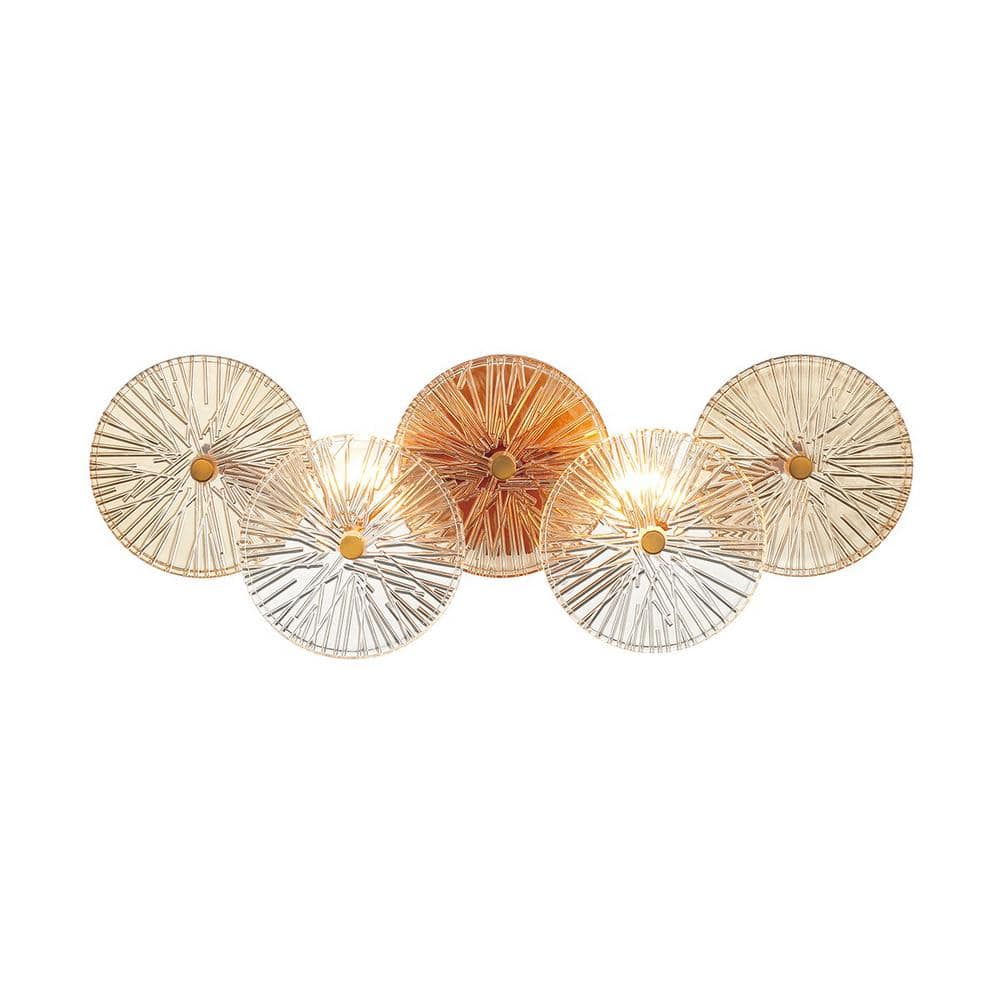 Brass and Amber Glass 2-Light Dimmable Vanity Fixture