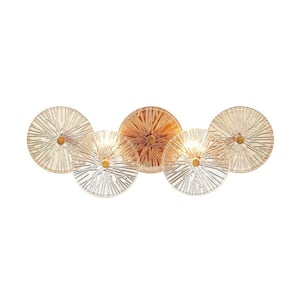 Sue-Anne 21.75 in. 2-Light Brass Vanity Light with Clear/Amber Glass Shades