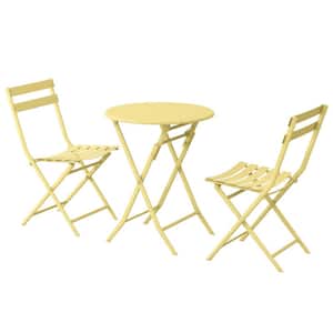 3-Piece Outdoor Patio Bistro Set of Foldable Round Table and Chairs in Yellow