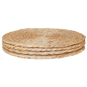 Set of 4 Decorative Round 14.5 Natural Woven Handmade Water Hyacinth Placemats