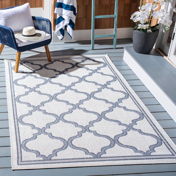 Bermuda Ivory/Charcoal 6 ft. x 9 ft. Border Trellis Indoor/Outdoor Area Rug