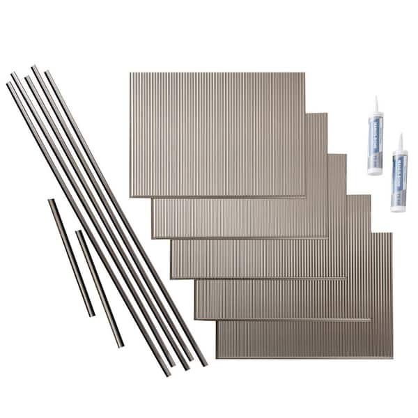 Rib 18 in. x 24 in. Brushed Nickel Vinyl Decorative Wall Tile Backsplash 15 sq. ft. Kit