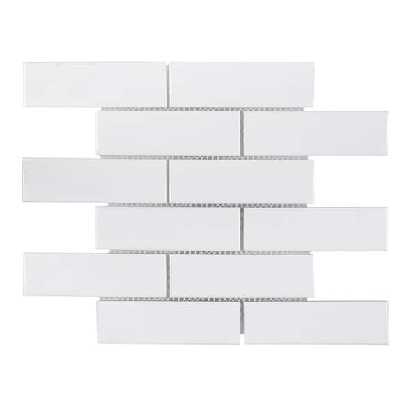 Jeffrey Court Classic 2 x 6 White 11.25 in. x 11.5 in. Interlocking Glossy Porcelain Wall and Floor Mosaic Tile (0.898 sq. ft./Each)