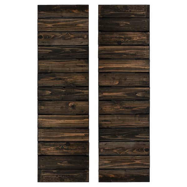 Dogberry 14 in. x 84 in. Wood Horizontal Slat Slat Black Board and Batten Shutters Pair