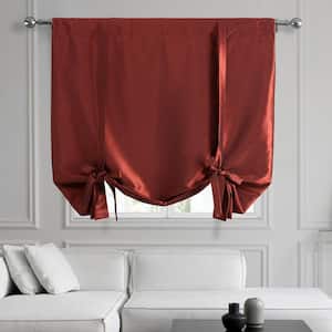 Ruby Red Textured Faux Dupioni Silk 46 in. W x 63 in. L Room Darkening Rod Pocket Tie-Up Window Shade (1 Panel)