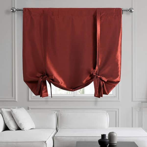 Exclusive Fabrics & Furnishings Ruby Red Textured Faux Dupioni Silk 46 in. W x 63 in. L Room Darkening Rod Pocket Tie-Up Window Shade (1 Panel)