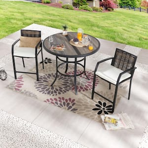 3-Piece Wicker Bar Height Outdoor Dining Set with Beige Cushions
