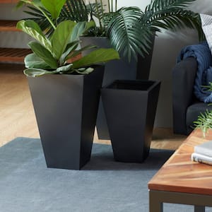 25 in., 21 in., and 17 in. Large Black Metal Indoor Outdoor Light Weight Planter with Tapered Base (3 Pack)