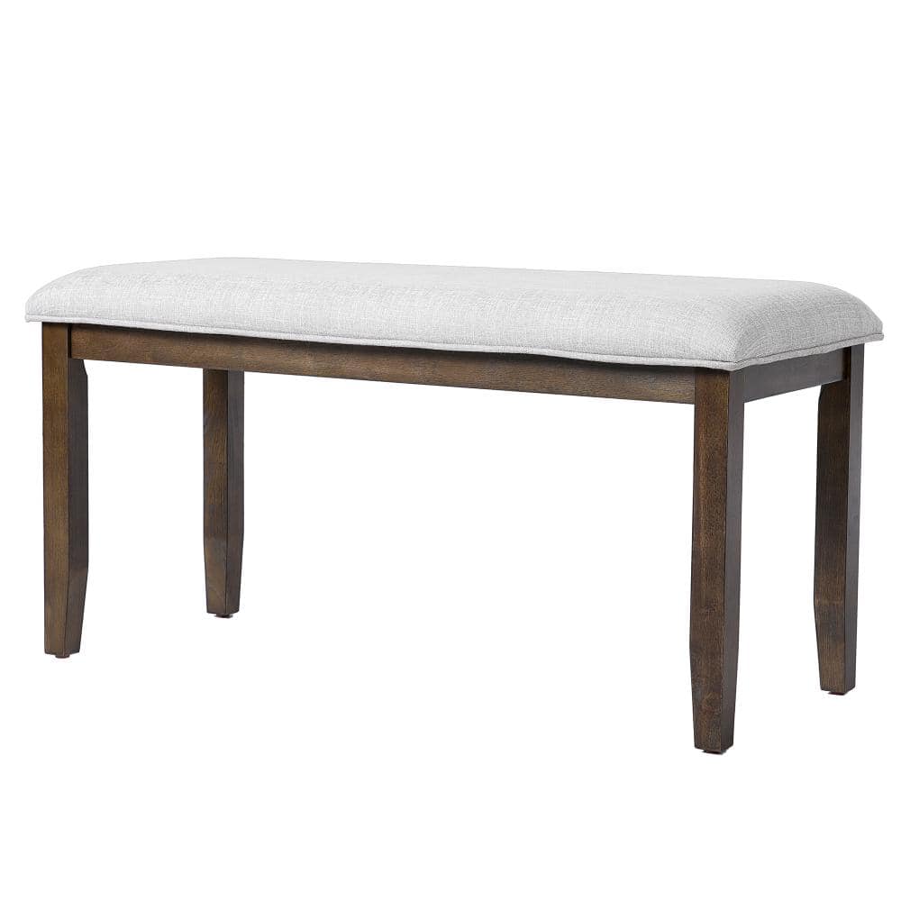 38 in. W Beige Wood Upholstered Bench with Brown Solid Wood Legs