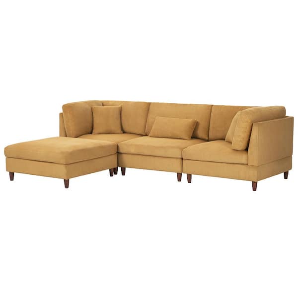Uixe 112.1 in. Straight Arm 4-piece Corduroy Upholstered L-Shaped Sectional Sofa in Orange