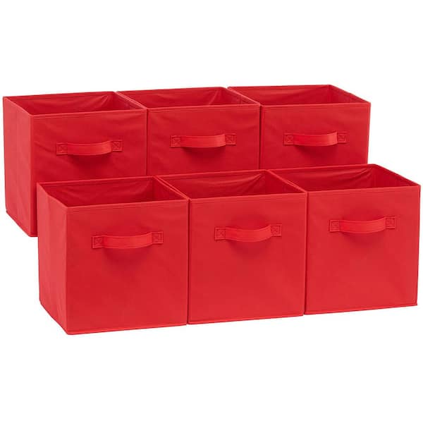 Unbranded 15 qt. Fabric Collapsible Storage Bin with Lid in Red (6-Pack)