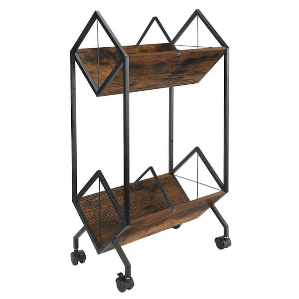 Unbranded 2-Tier Brown Standing Magazine Holder with Metal Stand