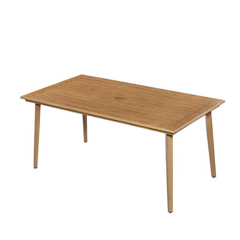 Teak 6-Person Aluminum Outdoor Dining Table with Umbrella Hole, Outdoor Furniture for Patio, Garden, Backyard price history on PriceWatchPro