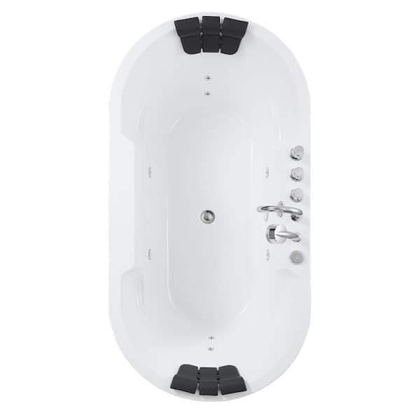 Empava Modern 34.2-in x 67-in White Acrylic Oval Freestanding Whirlpool Tub  with Faucet, Hand Shower and Drain (Center Drain) at