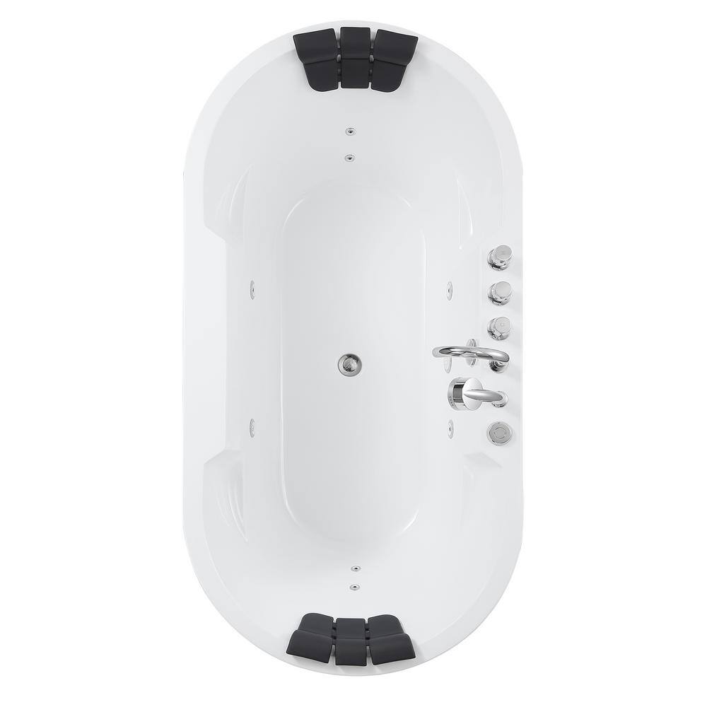 67" White Acrylic Freestanding Whirlpool Bathtub with Faucet