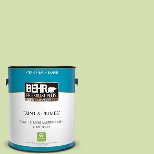 BEHR PREMIUM PLUS 1 gal. #420C-3 Celery Bunch Satin Enamel Low Odor Interior Paint & Primer