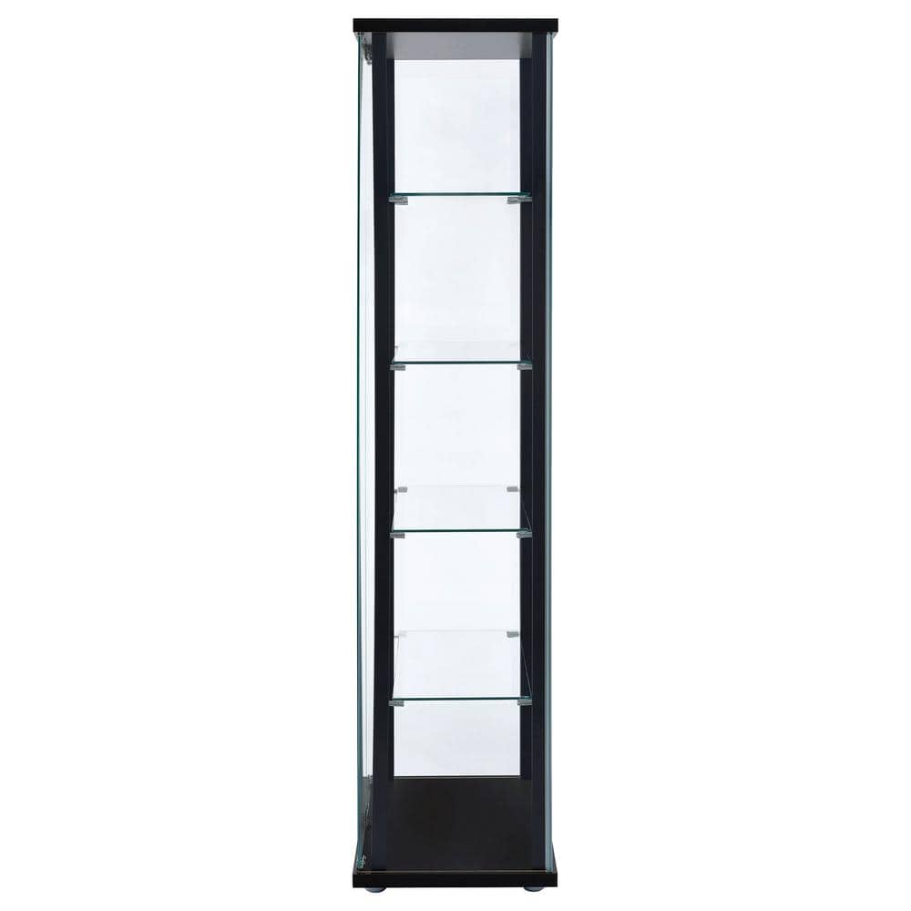 Transitional Black Pine Curio Cabinet with Glass Shelves