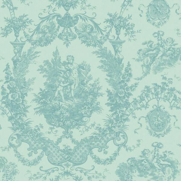 The Wallpaper Company 56 sq. ft. Seabreeze Cherub Damask Wallpaper-DISCONTINUED