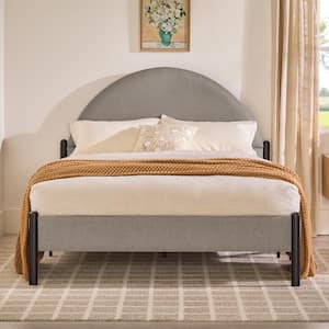Modern Gray Fabric and Metal Frame Queen Platform Bed with Upholstered Arch Headboard