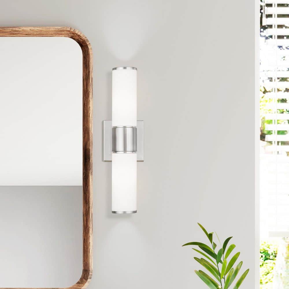 Timbercreek 16.5 in. Width 2-Light Brushed Nickel ADA Vanity Light with Satin Opal White Glass Shades price history on PriceWatchPro