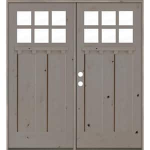 72 in. x 80 in. Craftsman Right-Hand Active 6-Lite Clear Glass Grey Stain/Dentil Shelf Double Wood Prehung Front Door