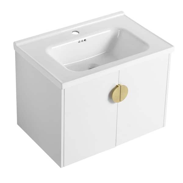 Miscool Anky 27.8 in. W x 18.5 in. D x 20.7 in. H Single Sink Bath Vanity in Gloss White with White Ceramic Top