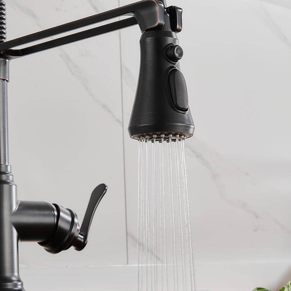 Oil-Rubbed Bronze High-Arc Kitchen Faucet with Pull-Down Spray