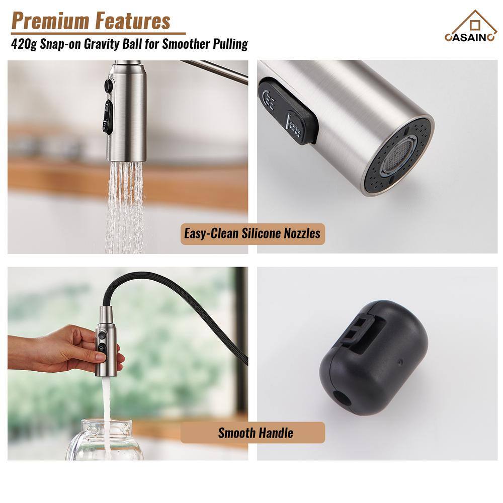 Brushed Nickel Pull Down Kitchen Faucet with Deck Plate