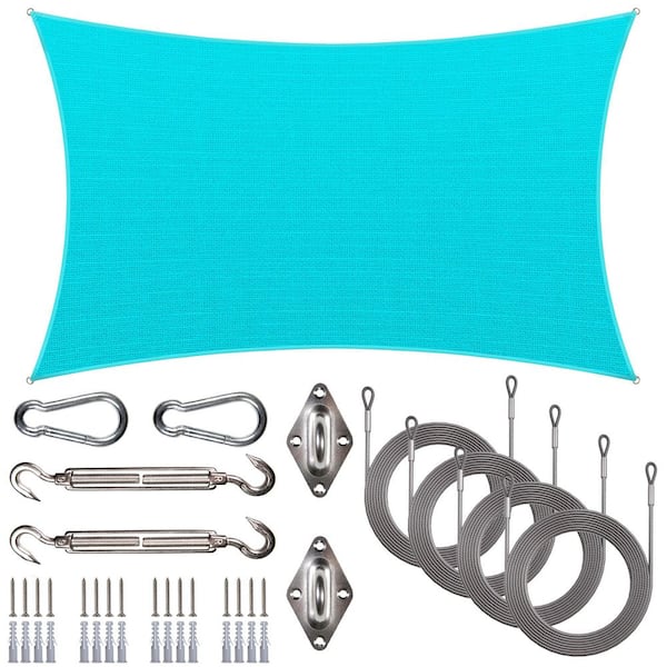 Unbranded 10 ft. x 20 ft. Rectangle Sun Shade Sail with Hardware Kit and Rope-Turquoise