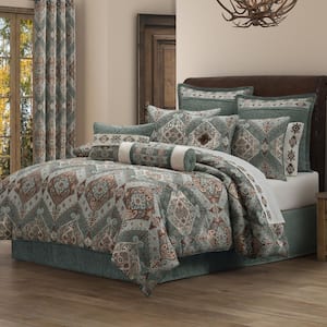 Tiberius Turquoise Polyester Queen 4-Pieces Comforter Set