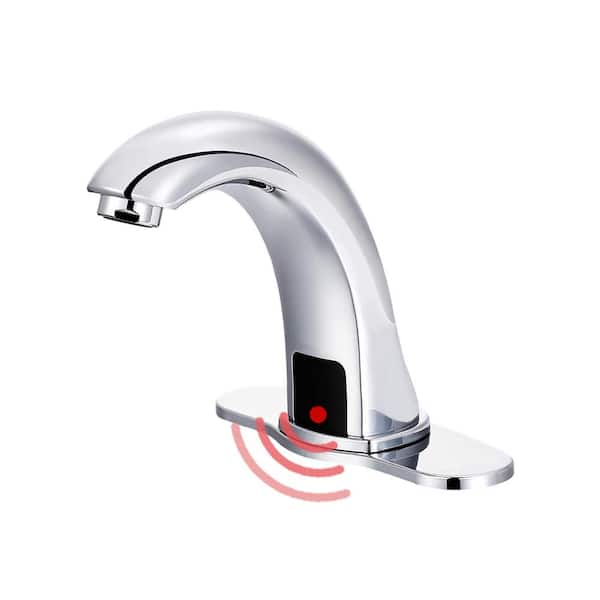 UPIKER Simply Automatic Sensor Touchless Single Hole Bathroom Faucet with Deck Plate in Brushed Chrome